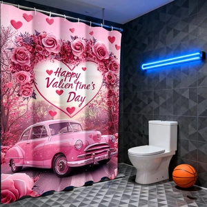 Rideau de douche en polyester avec cœur de roses pour décoration de Saint-Valentin