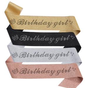 Glitter Birthday Girl sashes in gold, black, silver, and rose gold with rhinestone accents