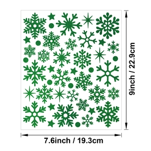 Detail showing green glitter snowflake and star stickers with dimensions 7.6 x 9 inches