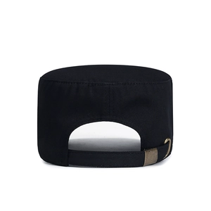Men's black cotton cadet cap with adjustable metal buckle and breathable eyelets