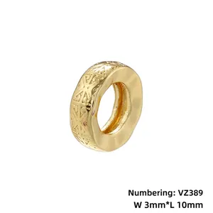 Detail showing 10mm gold plated wheel bead with hollow eye pattern and zircon inlay