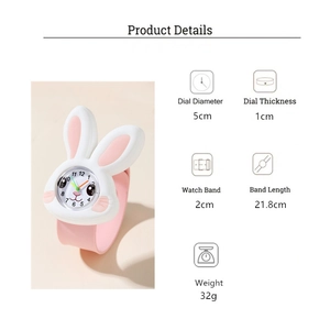 Detailed view of pink rabbit cartoon watch dial showing precise dimensions and quartz hands