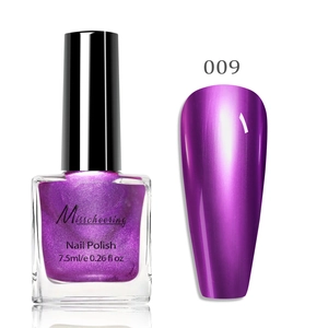 Detail of metallic purple nail polish bottle with matching swatch, shade 009, 7.5ml