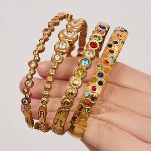 Geometric Buckle Stainless Steel Bangle With 5A Zircon Vintage Luxury Waterproof Non-Tarnish Jewelry For Women
