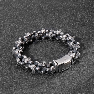 Retro stainless steel skull link bracelet for men with vintage punk gothic design style