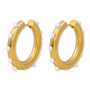 Elegant 18K gold plated hoop earrings with white pearls for women in minimalist design