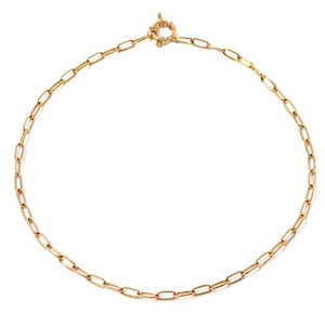 Minimalist gold stainless steel paperclip chain necklace with round spring clasp