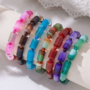 Boho Naturstein Perlenarmband Für Damen Vintage Bunte Achat Tonnenperlen Elastisches Ethno Stil Schmuck Geschenk