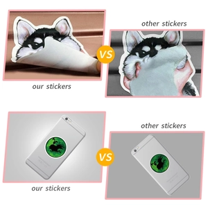 Comparison showing high-quality durable vinyl stickers versus low-quality paper stickers