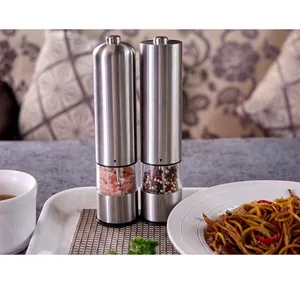 Electric stainless steel salt and pepper grinder set with transparent viewing window