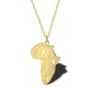 Collier carte Afrique en acier doré avec Oeil de Horus et motifs tribaux