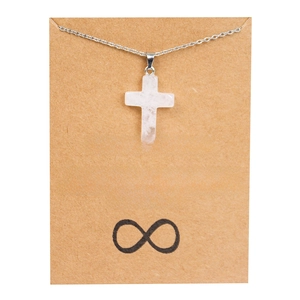 Pendentif croix en pierre naturelle sur chaîne argentée avec carte cadeau d'amitié