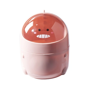 Cute pink dinosaur desktop mini trash can with a wide opening and a flip lid
