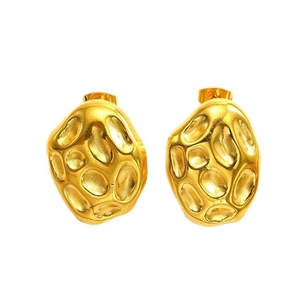 Minimalist 18k gold plated stainless steel earrings with irregular hammered texture