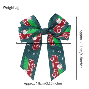 Pince à cheveux de Noël avec Père Noël et camion rouge, nœud en ruban vert de 11 cm