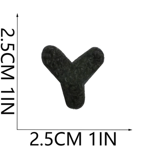 Detailed view of black chenille letter Y patch with 1 inch height measurement markings