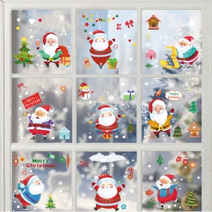 Christmas Santa Claus and tree static window clings for festive holiday glass decoration