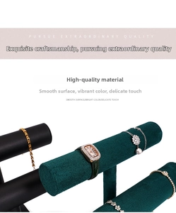 Detail view of double-layer velvet and leather jewelry stand for watches and bracelets