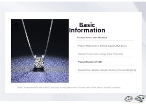 Detailed specs of horn pendant necklace made of copper and AAA zircon with dimensions