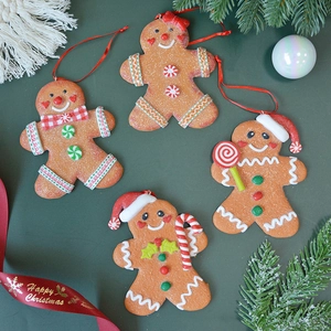 Gingerbread Man Christmas Tree Hanging Ornaments Polymer Clay Candy Cane Lollipop Style Festive Holiday Party Decor