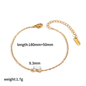 Goldenes Edelstahl-Armband mit Schleifenanhänger und Zirkonia, Länge 180mm plus 50mm