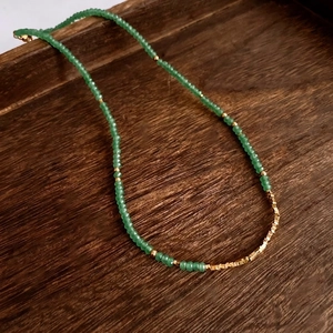 Green Aventurine Beaded Necklace 18K Gold Plated Alloy Adjustable Retro Ethnic Style Heart Charm For Women Elegant