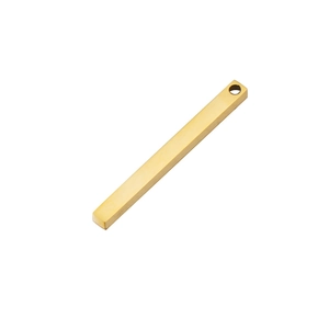 Close-up of polished golden stainless steel rectangle bar pendant with a pre-drilled hole