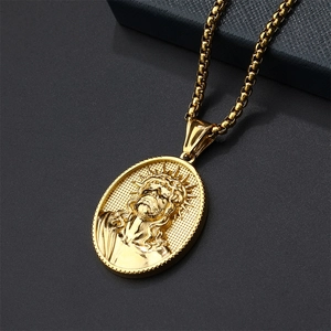 Golden Jesus Christ pendant necklace with stainless steel box chain for men