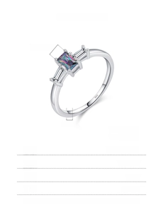 S925 sterling silver ring detail showing rectangle iridescent stone and 1.80g weight