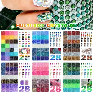 28-Gitter Nailart-Strassstein-Set mit 3mm bis 6mm Perlen und Harzperlen in verschiedenen Farben