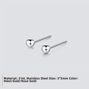 Detailed view of 3x3mm stainless steel ball stud earrings in silver finish