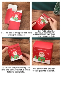 Step-by-step assembly guide for a festive red Christmas paper gift box with handle