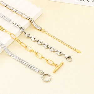 Detailed display of S925 sterling silver pig nose chain and cubic zirconia tennis bracelets