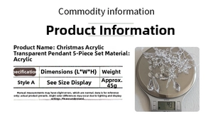 Detailed view of 5-piece acrylic Christmas snowflake ornaments with weight specification