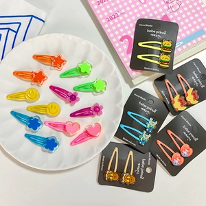 Colorful candy-colored cartoon hair clips set with cute stars and bears for girls