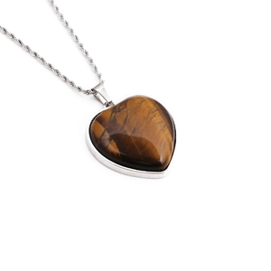 Yellow tiger eye heart crystal pendant on a silver rope chain necklace for women