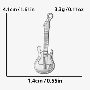 Detailed specs of guitar pendant showing dimensions 4.1cm x 1.4cm and weight 3.3g