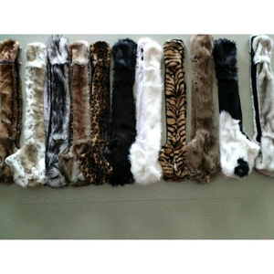 Faux fur animal print scarf and hat sets in leopard, tiger, and solid color patterns