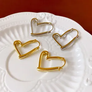 Boucles D'oreilles Créoles Coeur Creux Minimalistes En Laiton Métal Poli Style Ins Coréen Bijoux Pour Femmes