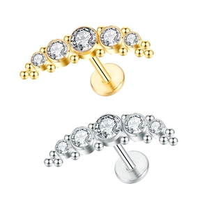 Labret Lip Ring Stud 316L Stainless Steel Cubic Zirconia Curved Arc Piercing Jewelry Tragus Helix Earring Unisex
