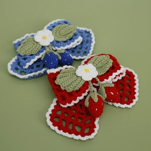 Crochet Strawberry Hair Clips Handmade Yarn Bow Hairpin Sweet Berry Pendants Lace Headwear For Girls Women