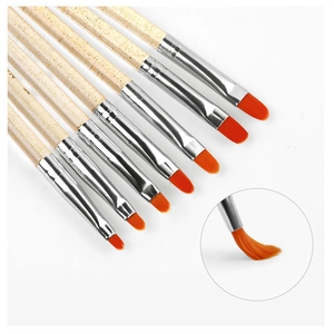 Set of 7 professional UV gel nail brushes with transparent glitter handles and fiber bristles