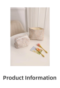 Detail view of woven cosmetic bag set with colorful polka dots and zipper closure