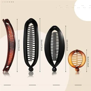 Size chart showing four banana hair clips in different lengths from 8cm to 16cm