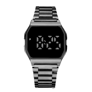 F91 schwarze digitale LED-Uhr mit quadratischem Metallband und minimalistischem Edelstahl