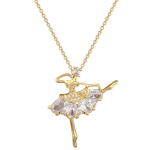 Elegant gold-plated ballet dancer pendant necklace with sparkling cubic zirconia crystals