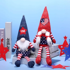 Patriotic USA gnomes set with red white and blue stars and stripes festive decor