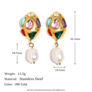 Orecchini vintage in acciaio inossidabile placcato oro 18K con pietre e perle barocche