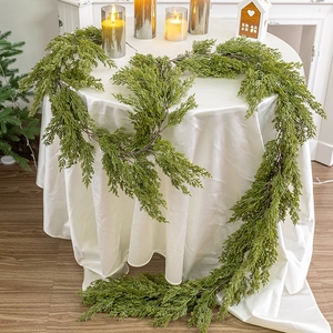 Green cypress Christmas garland 180cm for dining table and festive holiday home decoration