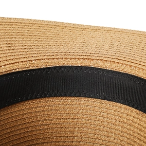 Detail of high-top straw hat featuring inner black sweatband and fine weaving craft